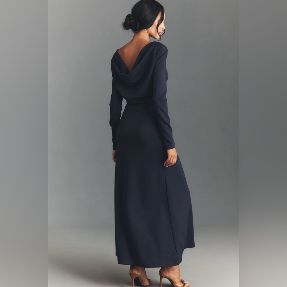 Anthropologie Long-Sleeve Cowl-Back Maxi Dress in Navy - Picture 4 of 4
